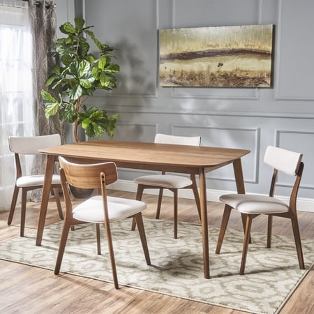 Shop Now For The Noble House Lucca Mid Century Natural Walnut Wood Light Beige 5 Piece Dining Set Accuweather Shop