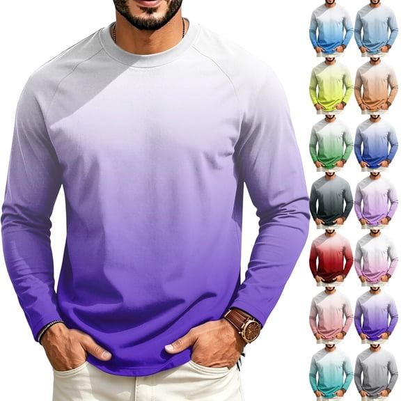 GrmtClth Golf Shirts For Men Trendy Two Tone Gradient Crewneck Long Sleeve Shirts Relaxed Fit Lightweight Autumn Outdoor Athletic Tops Purple S