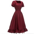 thumbnail image 3 of Womens Ruffle Medieval Victorian Dress Puff Sleeve Square Neck Smocked High Low Hem Dress Peasant Costumes, 3 of 4