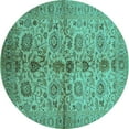 thumbnail image 1 of Ahgly Company Machine Washable Indoor Round Oriental Turquoise Blue Traditional Area Rugs, 7' Round, 1 of 4