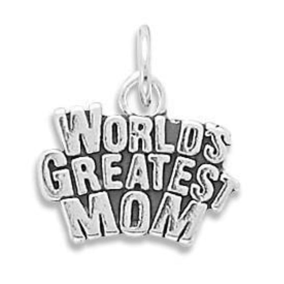 .925 Sterling Silver Oxidized World's Greatest Mom Charm