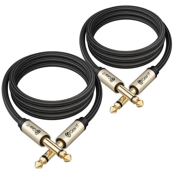 Cable para Guitarra GearIT Negro, TS Recto Macho a Macho 90 cm Mono Jack 6.35 mm con Conector de Ale
