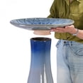 thumbnail image 4 of 17 Inch Blue Gray Ombre Ceramic Bird Bath for Outside Floral Pattern Lightweight Pedestal Glazed Birdbath for Garden Patio Yard, 4 of 10