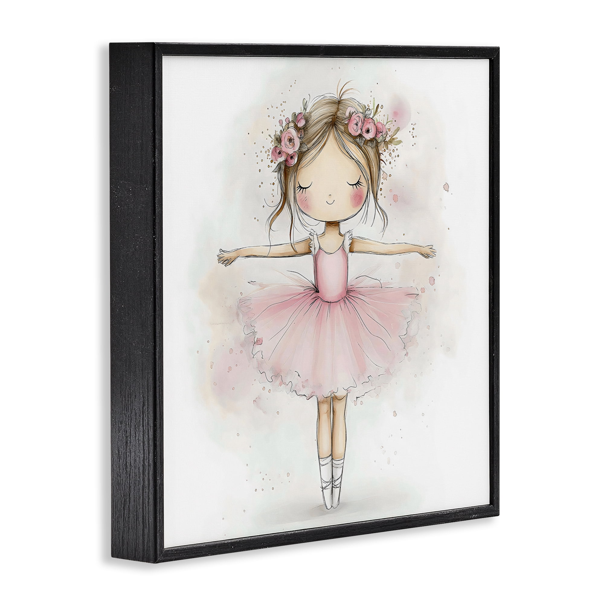Stupell Industries Flower Ballerina in Pink Tutu Black Framed Giclee Art, design by Creative Studio