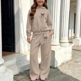 thumbnail image 2 of QTBIUQ Girls Two-Piece Fall Fashion Set Leopard-Print Bow Hooded Sweatshirt and Elastic Waist Wide‑Leg Pants Outfit Set, 2 of 6