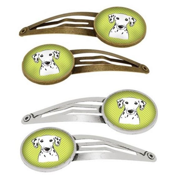 Carolines Treasures BB1272HCS4 Checkerboard Lime Green Dalmatian Barrettes Hair Clips, Set of 4