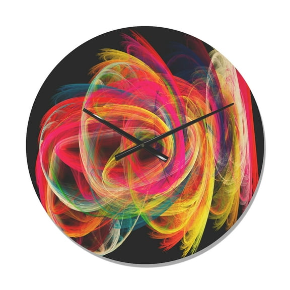 Designart 'Colorful Fractal Thick Strokes in Black ' Modern Wood Wall Clock
