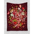 thumbnail image 1 of Romantic Tapestry, Retro Funky I Love You Quote on Hearts Arrows Baloons Birhday Image, Wall Hanging for Bedroom Living Room Dorm Decor, 40W X 60L Inches, Coral Burgundy Yellow, by Ambesonne, 1 of 1