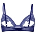 thumbnail image 2 of Sinleey Women Sheer Lace Floral Portrait Open Tip Bra Unlined Push-up Bralette Underwear Nightwear Navy Blue L, 2 of 7