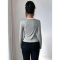 thumbnail image 5 of Women'S Contrast Colorblock Cardigan Vest Two-Piece Set Long Sleeve Cropped Cardigan Striped Shawl Grey S, 5 of 7