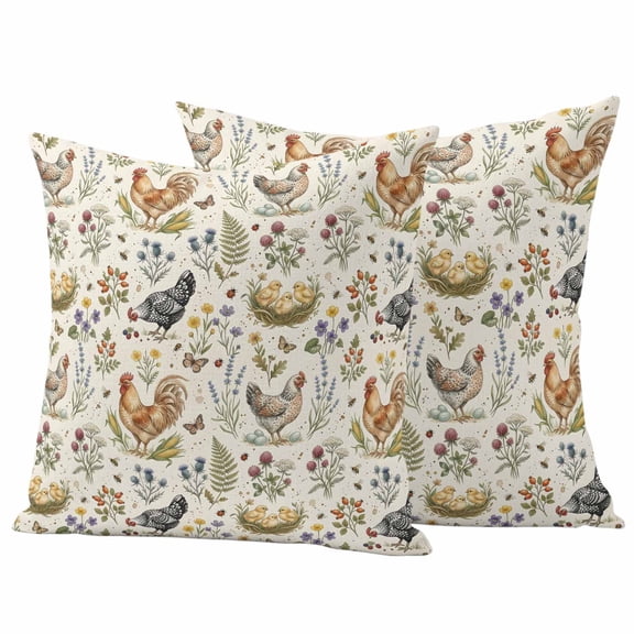 2 Pack Outdoor Waterproof Throw Pillow Covers,Farm Chicken Retro Country Decorative Square Pillow Case Patio Pillowcases for Chair Couch Sofa 16x16in