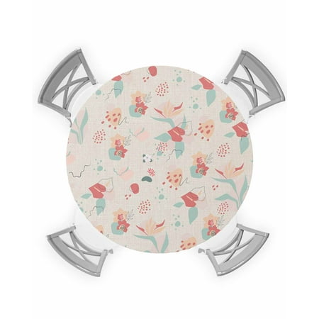 

Round Tablecloth with Elastic Abstract Art Boho Geometric Flowers Linen Waterproof Stain-proof Table Cover Wipeable Fitted Table Cloths for 36 -44 Round Tables Dining Kitchen