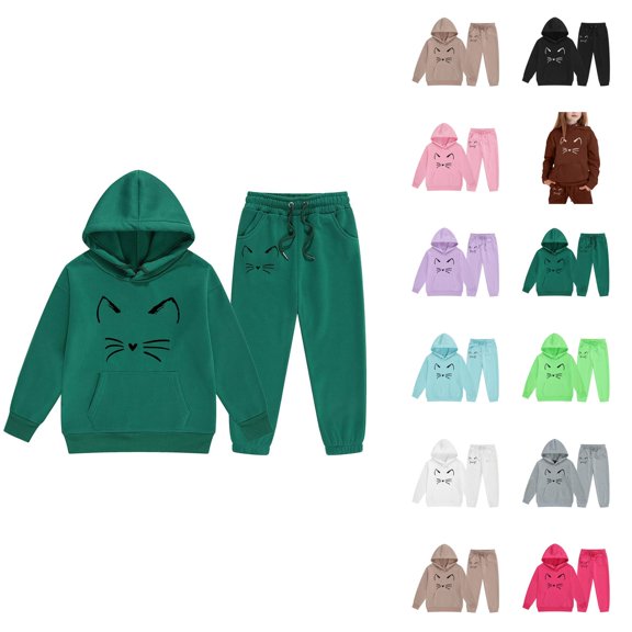 Girls Outfit Girls' Clothing Sets Child Toddler Boys Girls Long Sleeve Cartoon Prints Warm Hoodie Pullover Tops Pants Kids Outfits Sweat Suit