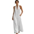 thumbnail image 2 of YMNXA Womens Summer Dress Sleeveless Halter Neck Solid Color Comfortable Loose Fit Dresses With Pockets For Casual Daily Wear,White,L, 2 of 4