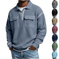 DIOAZUD Waffle Long Sleeve Shirts for Men Button Up Collared Golf Shirts Loose Fit Comfy Shirt with Pockets Front Solid Color Casual Pullover Tops