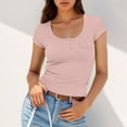 thumbnail image 2 of MIXUE Womens Summer Tops Summer Solid Color Square Collar Short Sleeve Slim Casual Tunic Tee Shirts Activewear,Pink,M, 2 of 5