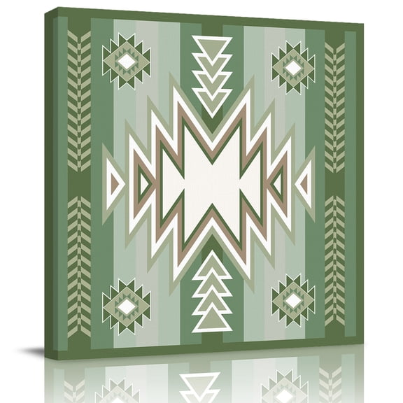 Wall Art Prints, Sage Green Boho Framed Canvas Prints for Bedroom Living Room Bathroom Office, American Native Southwest Abstract Art Gallery Wrap Wall Art Poster for Gifts Home Decor 12"x12"