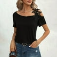 thumbnail image 4 of Timegard Tops for Women Trendy Cold Shoulder Lace Strap Short Sleeve Solid Color Casual Tee Fashion, 4 of 6