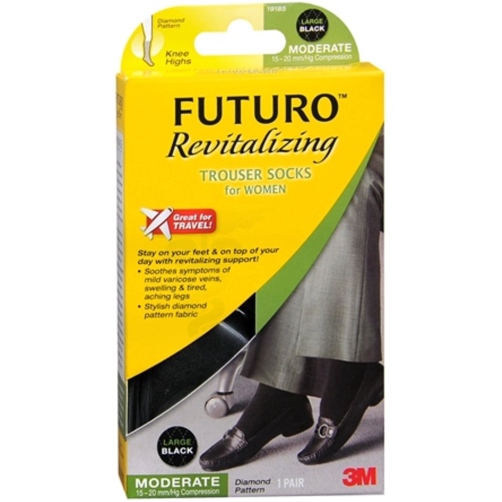 FUTURO Revitalizing Trouser Socks For Women Large Black 1 Pair (Pack of 2)