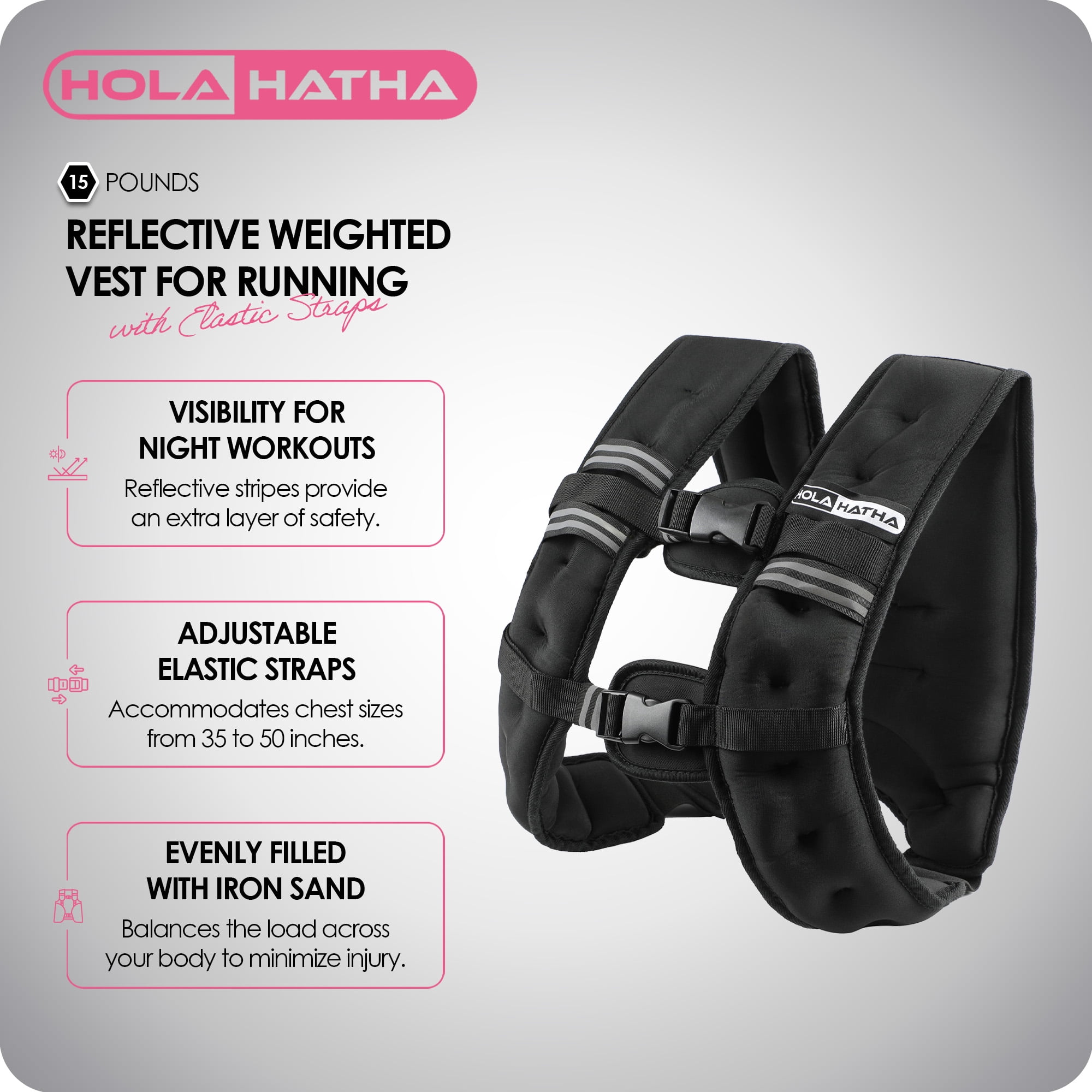 HolaHatha Weighted Vest for Running w/ Reflective Stripes & Elastic Straps