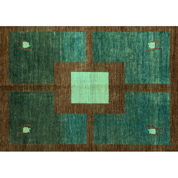 Ahgly Company Indoor Rectangle Abstract Turquoise Blue Modern Area Rugs, 6' x 9'