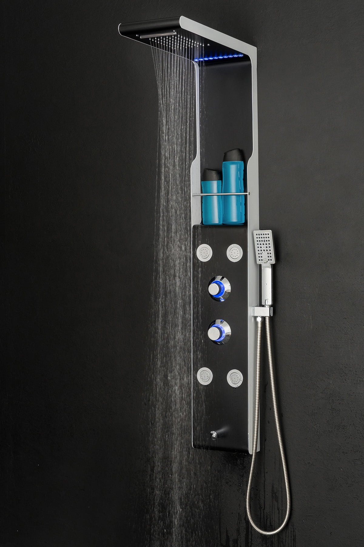 AKDY 52" Rainfall Waterfall Black Stainless Steel Bathroom Shower Panel