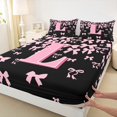 thumbnail image 3 of jejeloiu Personalized Letter L Full Size Sheets,Monogrammed Theme Bed Sheets,Ribbon Bow Knot Sheet Sets,Ultra Soft Bedroom Decor,4 Pieces, 3 of 7