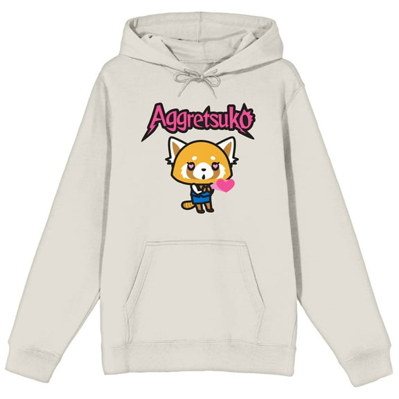 Aggretsuko Falling In Love Adult Sand Long Sleeve Hooded Sweatshirt-Medium