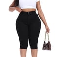 thumbnail image 5 of Gocolloa Plus Size Capris for Women 17" Inseam Stretchy Capri Jean Shorts High Waisted Cropped Pants Black 26W, 5 of 6