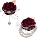 thumbnail image 1 of Rojo - 2 piezas de ramilletes de muñeca Ramillete de boda Pulsera de perlas Diamante de imitación Rosa roja Ramillete de muñeca de flores artificiales Pulsera de boda de flores de dama de honor, 1 of 5
