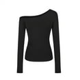 thumbnail image 4 of Ltctricy Women's off Shoulder Tops Asymmetrical Neck Long Sleeve Ruched Slim Shirts Trendy Tunic Blouses, 4 of 4
