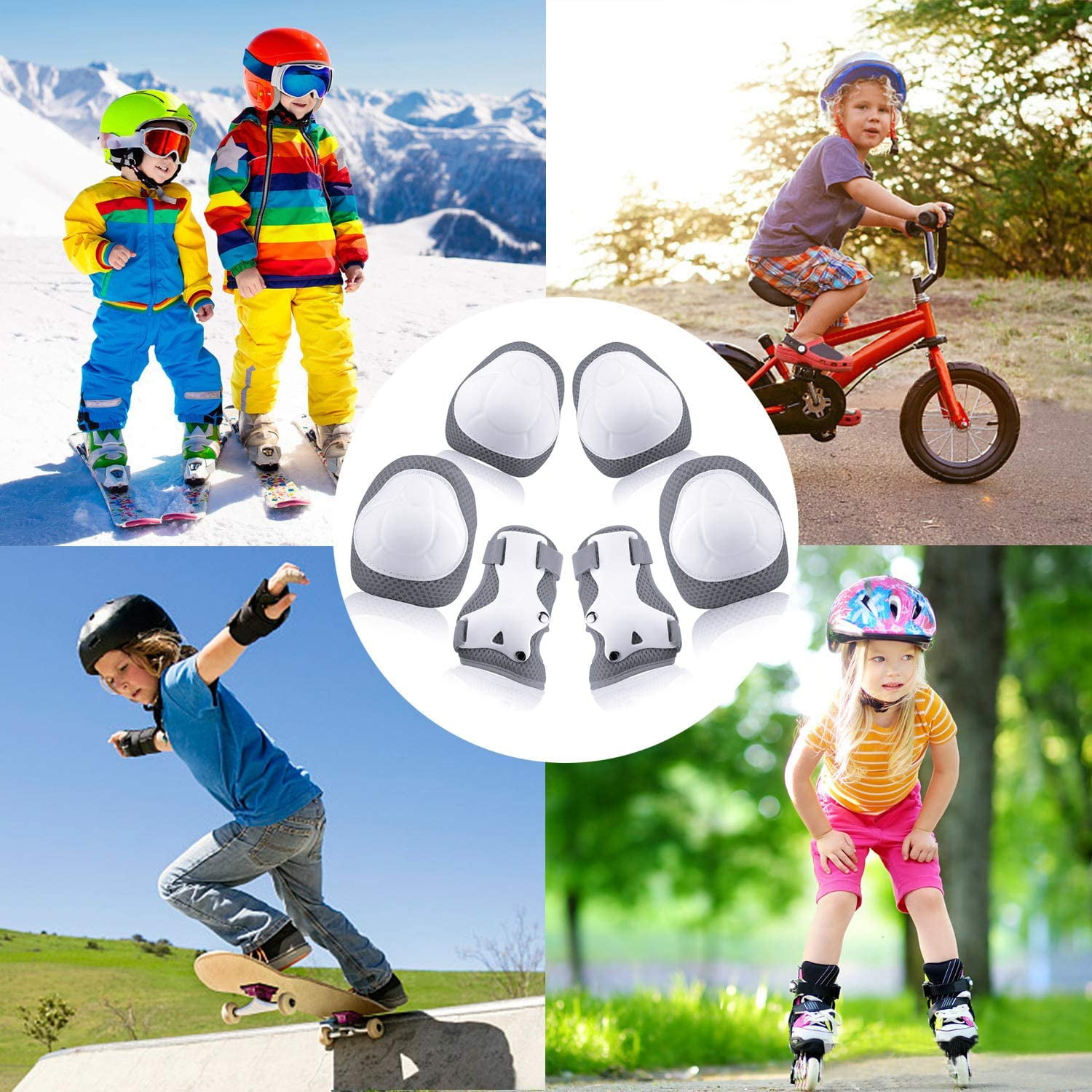 Uggkin Kids Protective Gear Set Knee Pads Elbow Pads Wrist Guards 3 in 1 Safety Pads Set for Kids for Cycling Skating Rollerblading Skateboard Scooter 