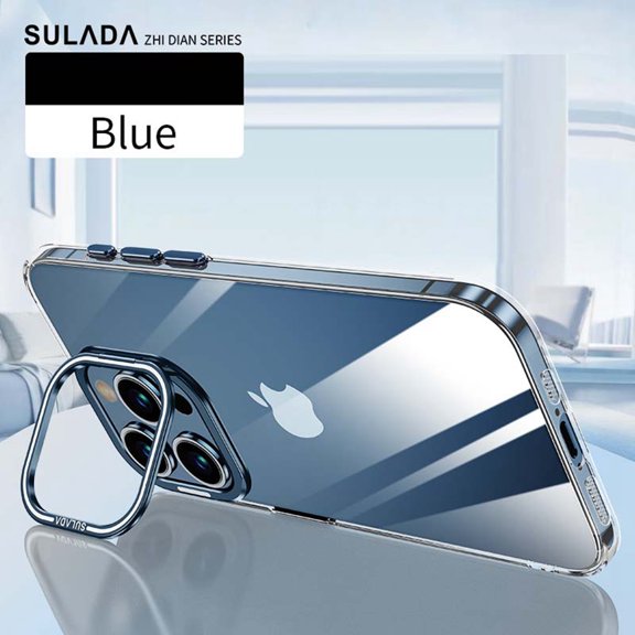 Dteck Kickstand Case for iPhone 15 Pro, Built-in Camera Ring Stand Case Non-Yellowing TPU Shockproof Slim PC Clear Back Cover for iPhone 15 Pro,Darkblue