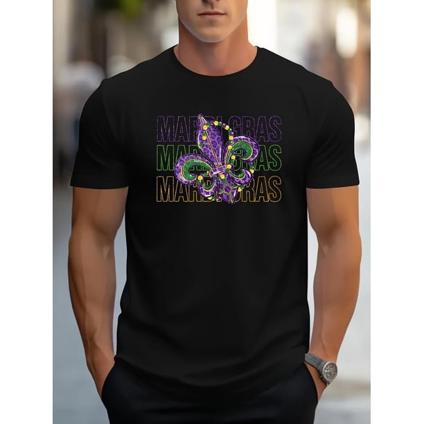 Playera Unisex para AdultoMARDI GRAS Themed Creative Print Men's Short Sleeve Crew Neck T-shirt, Summer Outdoor, Gift For Men Tee For Adult, Men, Women, Teen, Teenager, Adolescent, YouthFather's Day