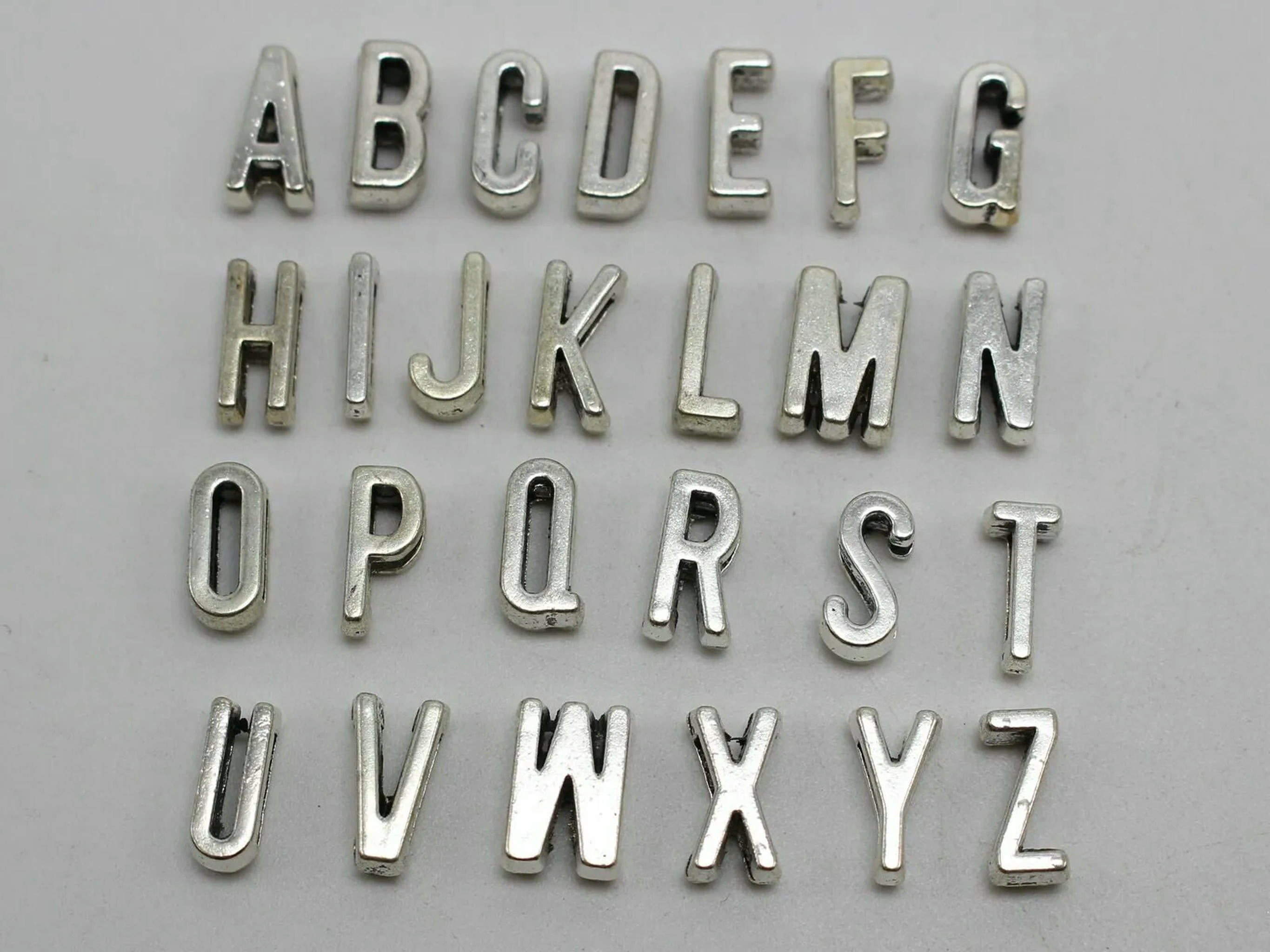 U8MO 260 Silver Tone Alphabet Letter Slide Charm Beads Fit 7mm Slider Wristbands