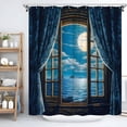 thumbnail image 3 of Ocean Shower Curtain Gothic European Style Window Balcony Summer Night Sky Sea Views Nautical Theme Navy Blue Polyester Fabric Bathroom Decor Curtains with Hooks-60"W x 72"L (Pack of 1), 3 of 7