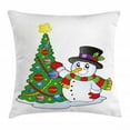 thumbnail image 1 of Snowman Throw Pillow Cushion Cover, Lovely Character Near a Christmas Tree Festive Celebration Holiday Winter Time, Decorative Square Accent Pillow Case, 24 X 24 Inches, Multicolor, by Ambesonne, 1 of 2