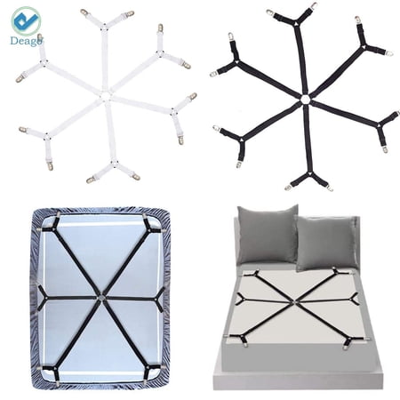 Deago Bed Sheet Fasteners 3-Way Adjustable Triangle Elastic Suspenders Gripper Holder Straps Clip for Bed Sheets Mattress Covers Sofa Cushion (White)