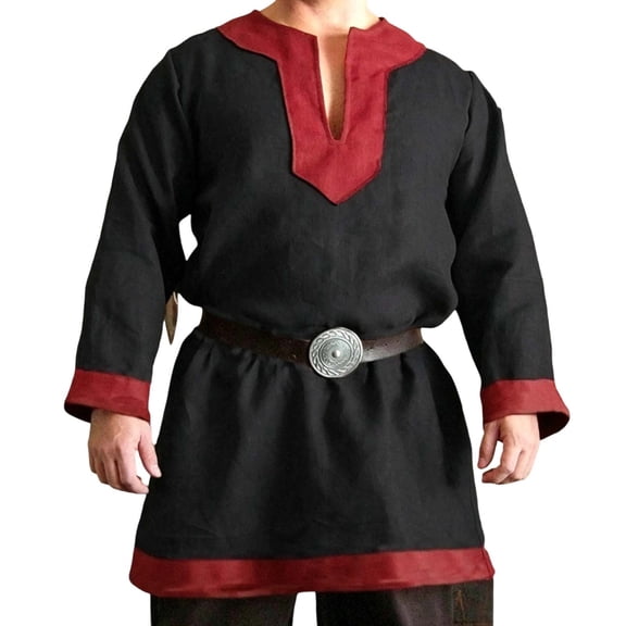 LEKWK Renaissance Shirt Men Long Sleeve Retro Lace Up Shirts Pirate Medieval Viking Tops Halloween Party Costume Without Belt