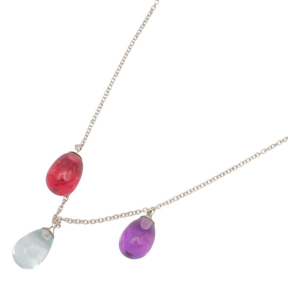 Pre-Owned Tiffany & Co. Amethyst, Aquamarine, Tourmaline Rainbow Drop Necklace in 18K White...