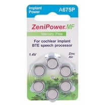 ZeniPower Cochlear Implant Batteries Size A675P Zero Mercury (102 Batteries)