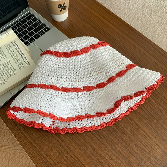 SikaFu Grass -Edited Fisherman Hat Female Summer Korean Version Of Sweet Breathable Sun Sunscreen Straw Hat Seaside Beach Holiday Sun Hat
