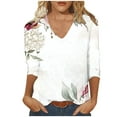 thumbnail image 2 of Qulqfy Women's Spring Tops Plus Size 3/4 Length Sleeve Shirts Fall Graphic V Neck Dressy Casual Tops Womens Blouses L, 2 of 5