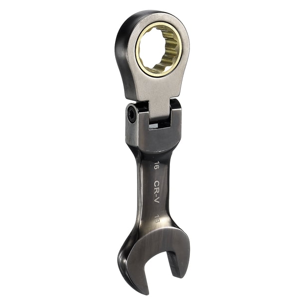 Llave combinada de trinquete de cabeza flexible Uxcell de 16 mm, métrica, 72 dientes, acero CR-V, niquelada