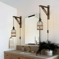 thumbnail image 2 of KEESFU Juego de 2 Apliques de Pared Enchufables Estilo Farmhouse, Luz de Pared de Altura Ajustable con Pantalla de Jaula de Cuerda, Accesorio de Luz Colgante de Metal Negro y Madera para Recámara,, 2 of 9