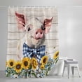 thumbnail image 4 of Cute Pig Shower Curtain Set, Waterproof Shower Curtains for Bathroom, Yellow Sunflowers Beige Wooden Vintage Art Washable Fabric Cloth Bath Curtain for Bathtub Decoration with Hooks 60x72 Inches, 4 of 9