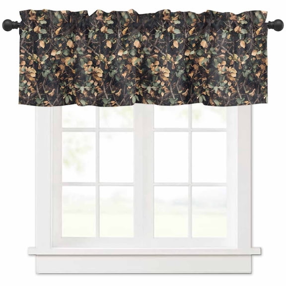 Hokiten Rod Pocket Curtain Valance, Withered Leaves Retro Farmhouse Window Valance for Living Room, Bedroom, Kitchen Green Yellow Botanical 42"W x 18"L
