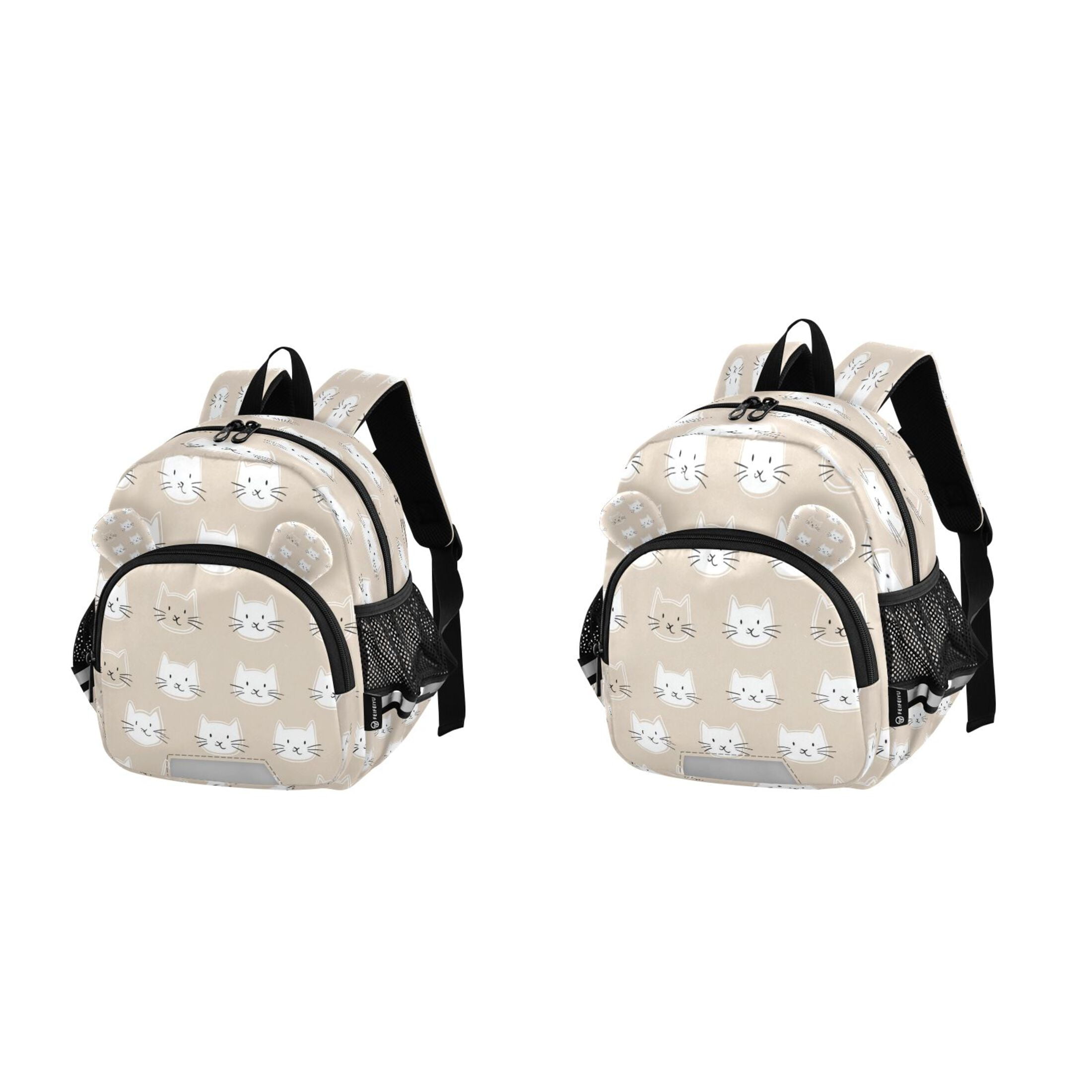 RMDQTR Adorable Ear-Print Backpack with Reflective Strip and Anti-Lost Leash Adjustable Shoulder Straps Mini Travel Backpack White Color Cat Faces