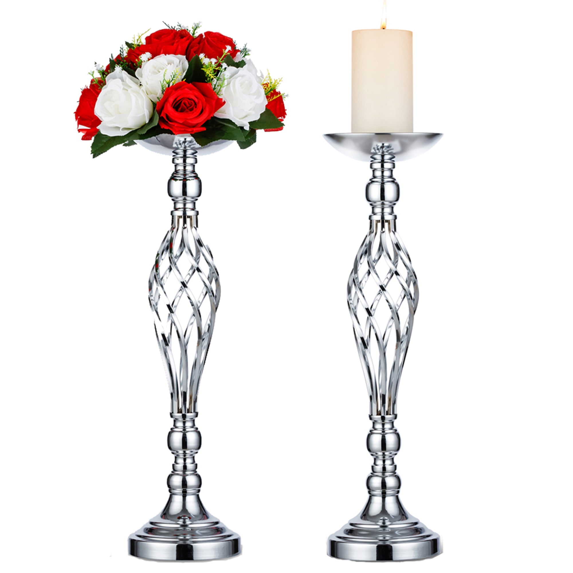 Nuptio Silver Flower Stand for Table Centerpiece 20" Wedding Vase