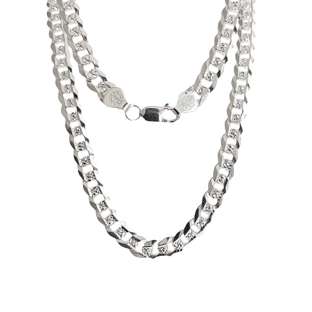 Cadena Cubana Gruesa Diamantada Plata 925 Hombre 60cm X 7mm JOYARIS Clásico